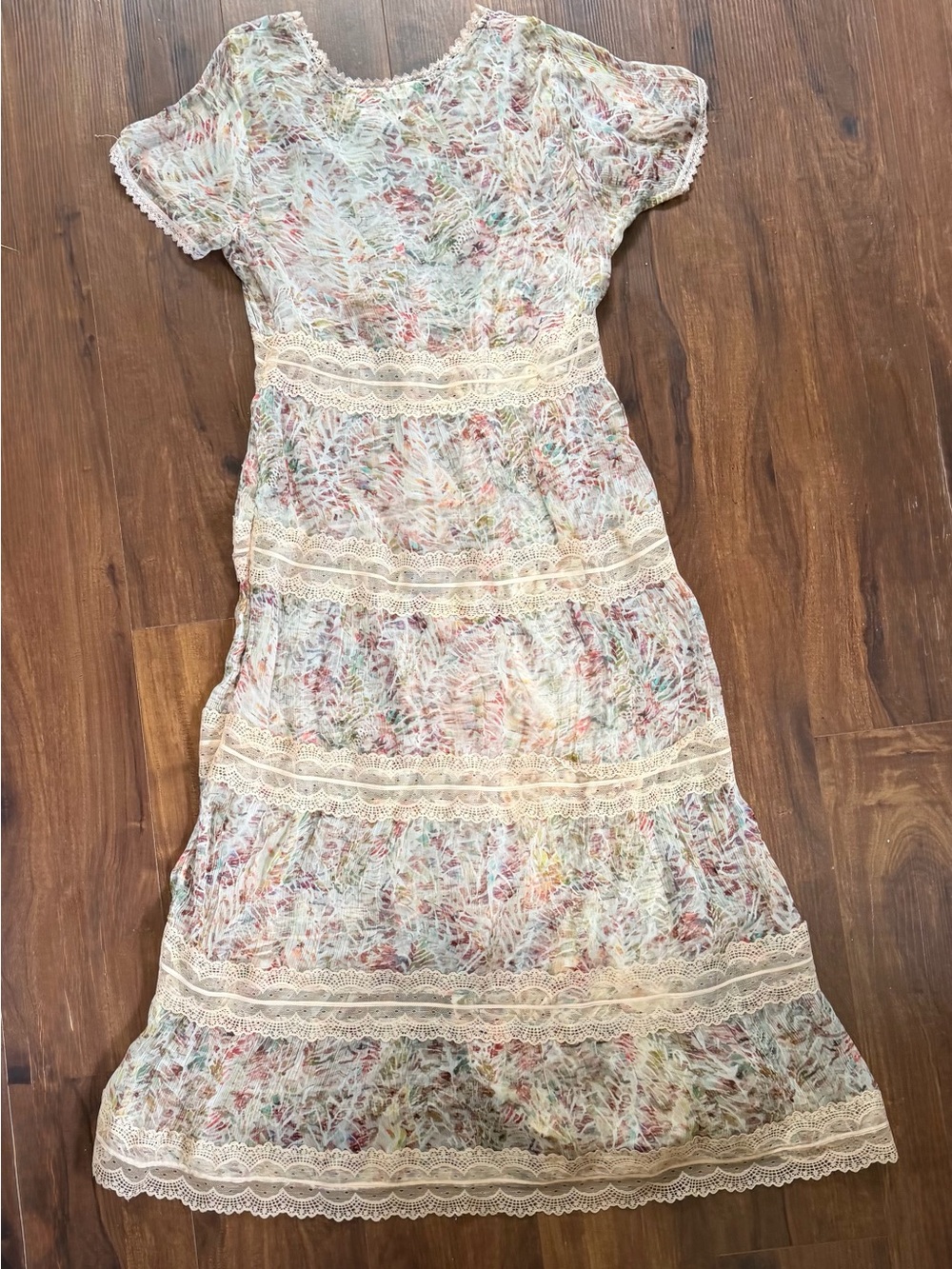 Floral Tiered Lace Maxi Dress Flowy Fairy Boho Wedding Guest Soft Surroundings - Picture 9 of 16